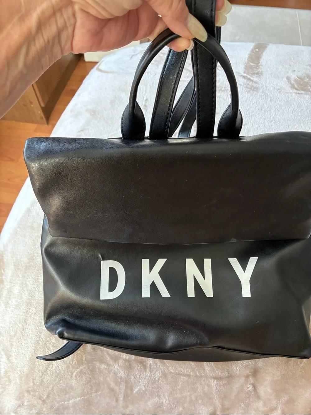 DKNY Black Logo Backpack with Fold-Over Flap